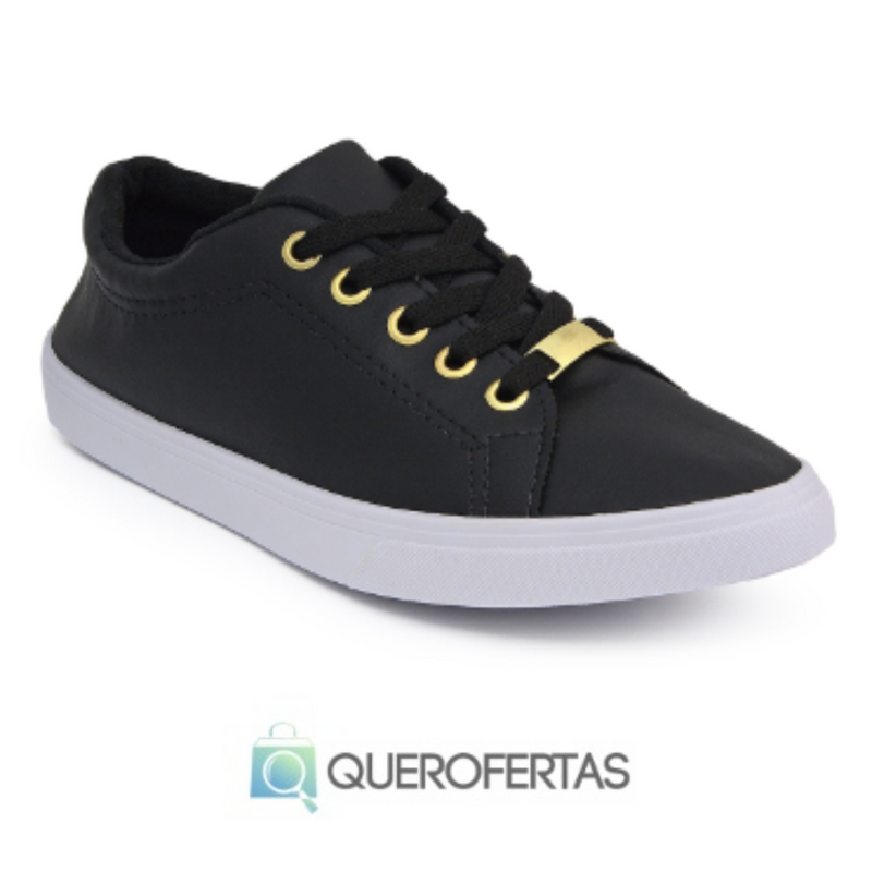 Tênis Feminino Pedrinha Confortável Simples Preto Branco