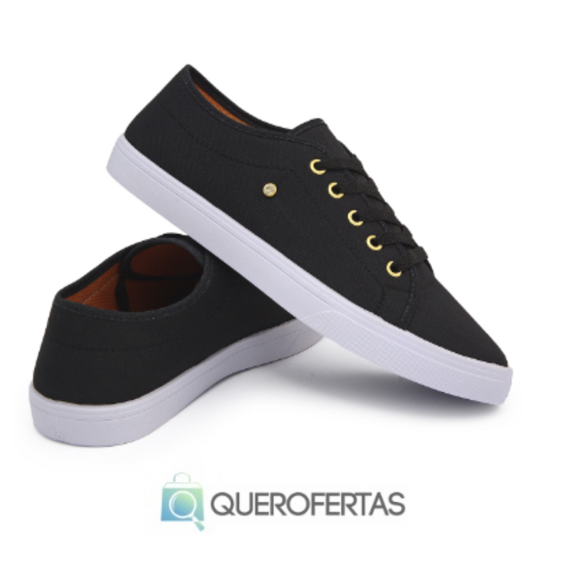 Tênis Feminino Pedrinha Confortável Simples Preto Branco &nbsp;