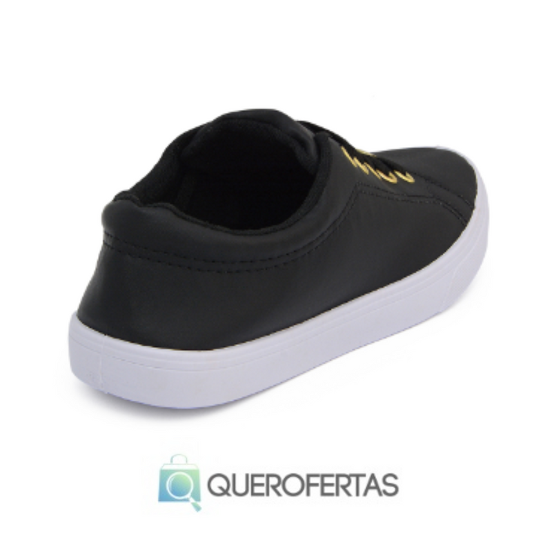 Tênis Feminino Pedrinha Confortável Simples Preto Branco