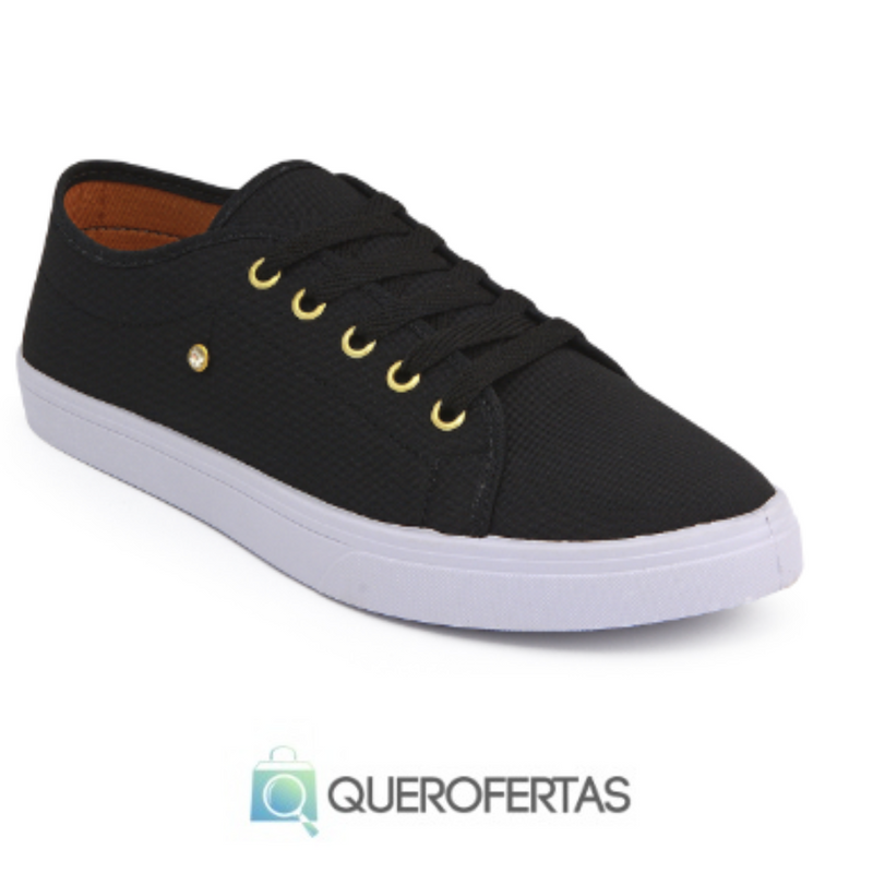 Tênis Feminino Pedrinha Confortável Simples Preto Branco &nbsp;